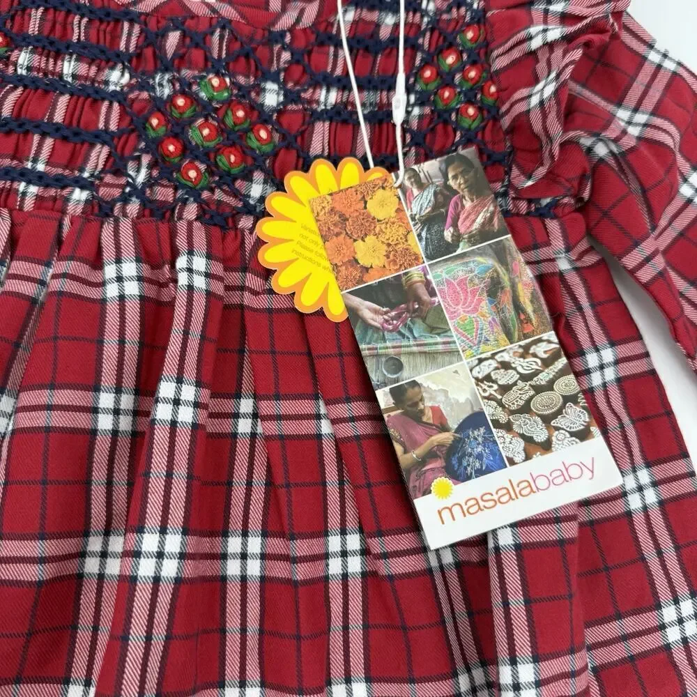 Masalababy Size 18-24 Mos. Red Tartan Plaid Smocked Top Cotton Ruffle Dress NWT